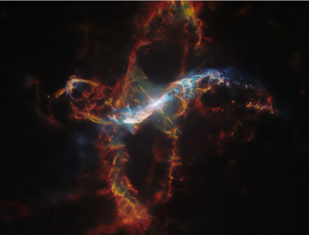 Telescópio Hubble captura dupla de estrelas que lança jato de plasma ...