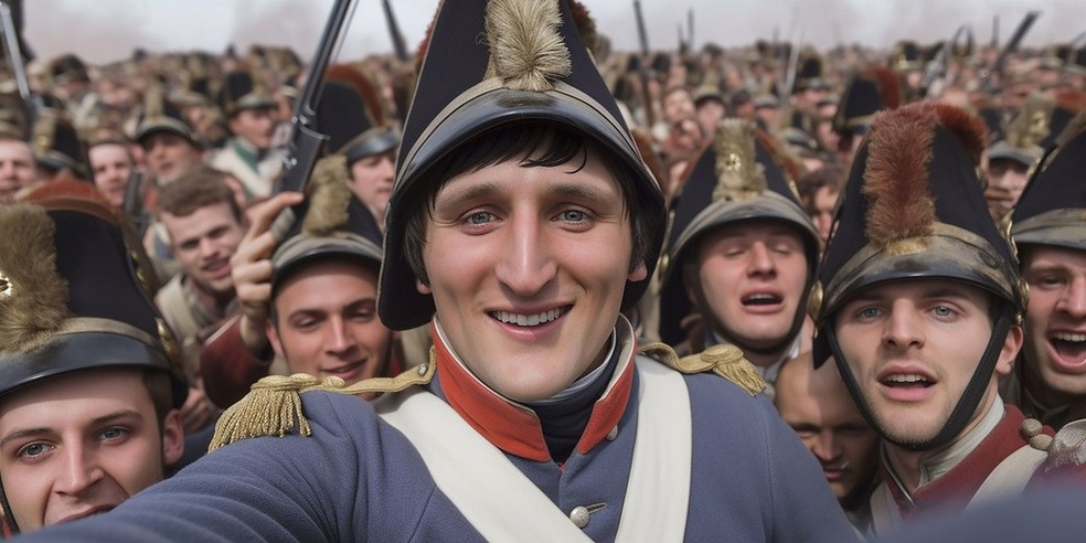 Napoleão Bonaparte na Batalha de Waterloo, em 1815, feito por inteligência artificial. — Foto: Reprodução Midjourney/Duncan Thomsen