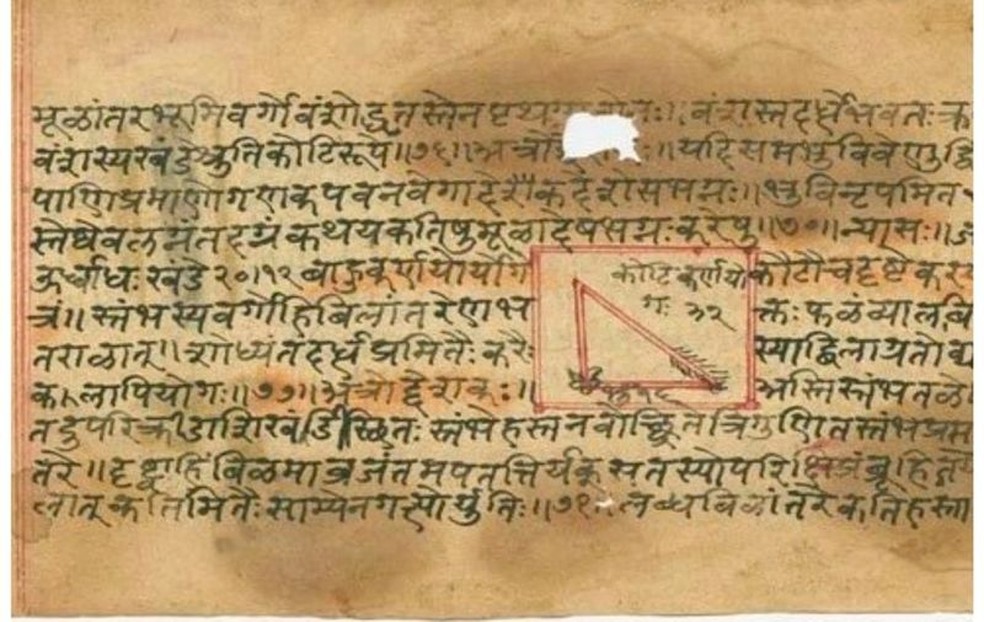 No 'Śulbasūtra', Baudhayana (por volta de 800-700 a.C.) escreveu os valores de π e √2, além de um teorema muito parecido com o de Pitágoras — Foto: BBC Mundo