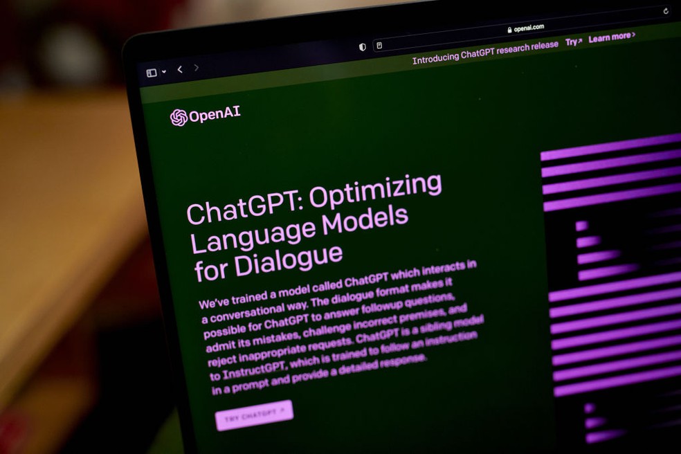 ChatGPT está demonstrando sinais de raciocínio humano, segundo Microsoft — Foto: Getty Images