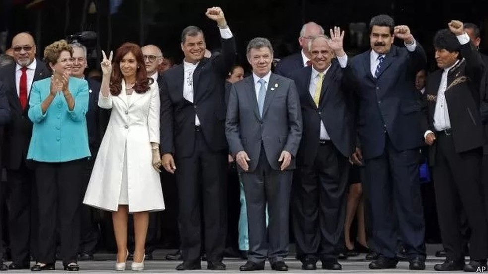 Reunião de chefes-de-estado da Unasul em 2014, quando Dilma Rousseff ainda era presidente — Foto: AP via BBC