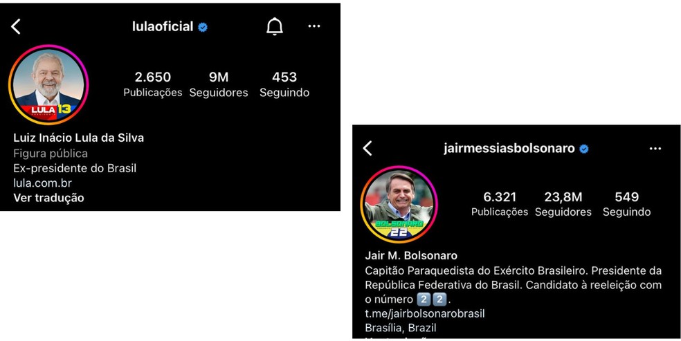 Os perfis dos presidenciáveis no Instagram, onde Bolsonaro tem maior número de seguidores  — Foto: Reprodução/Instagram