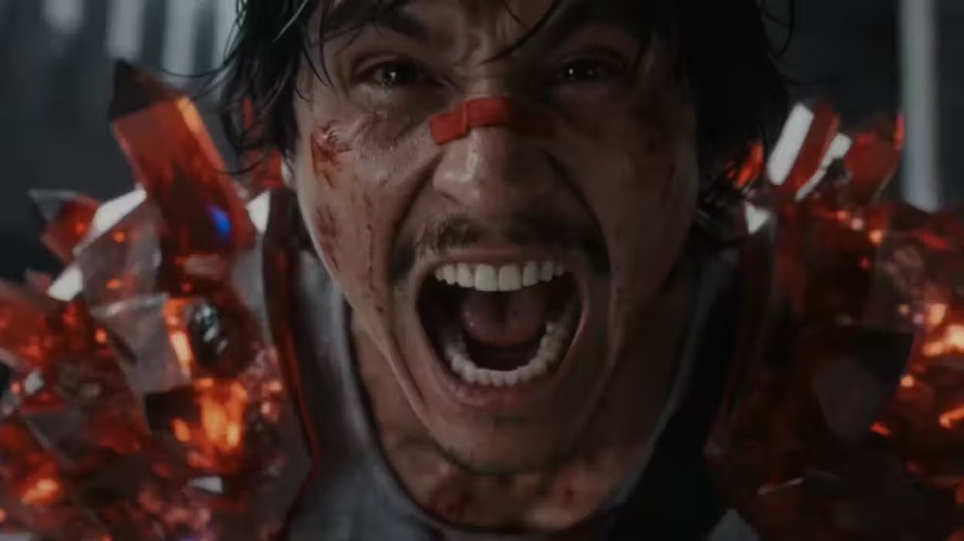 Cena de 'Hell Grind', filme criado por inteligência artificial, mostrando personagens em um ambiente sombrio e distópico.