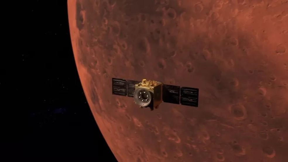 A missão Hope irá durar um ano marciano inteiro, que corresponde a dois anos terrestres — Foto: UAESA via BBX