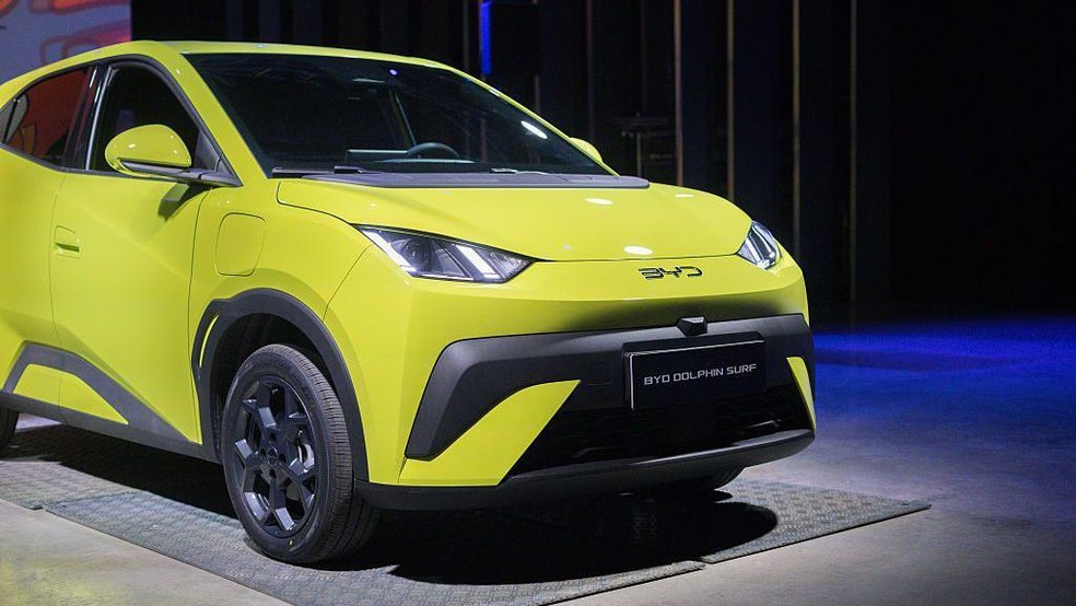 Diversos veículos elétricos com preços relativamente baixos chegaram recentemente ao mercado, como o Dolphin Surf, da BYD — Foto: BBC News fonte