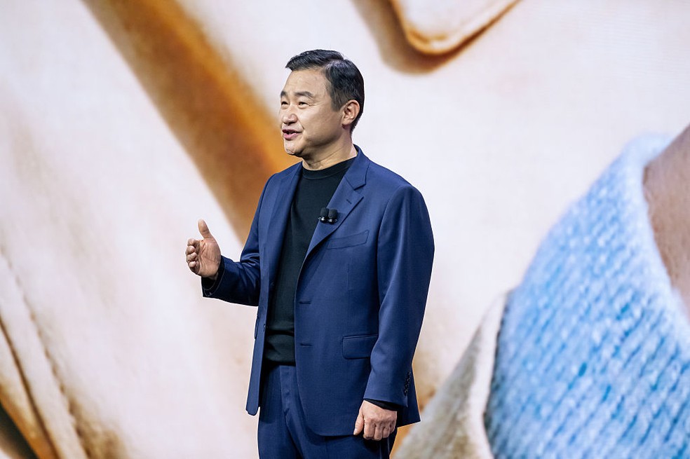 TM Roh, co-CEO da Samsung, fala durante evento Galaxy Unpacked, em São Francisco, Califórnia — Foto: David Paul Morris/Bloomberg via Getty Images