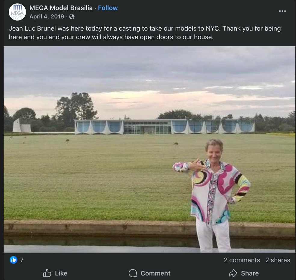 Jean-Luc Brunel visitou Brasília e teria feito teste para levar modelos para Nova Iorque, segundo publicação de agência — Foto: BBC News fonte