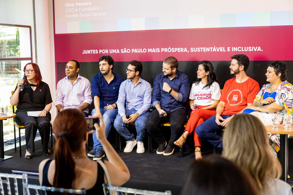 Painel 'Empresas, organizações e impacto positivo em São Paulo' durante o primeiro evento do SP+B — Foto: Divulgação/Soraia Côrrea