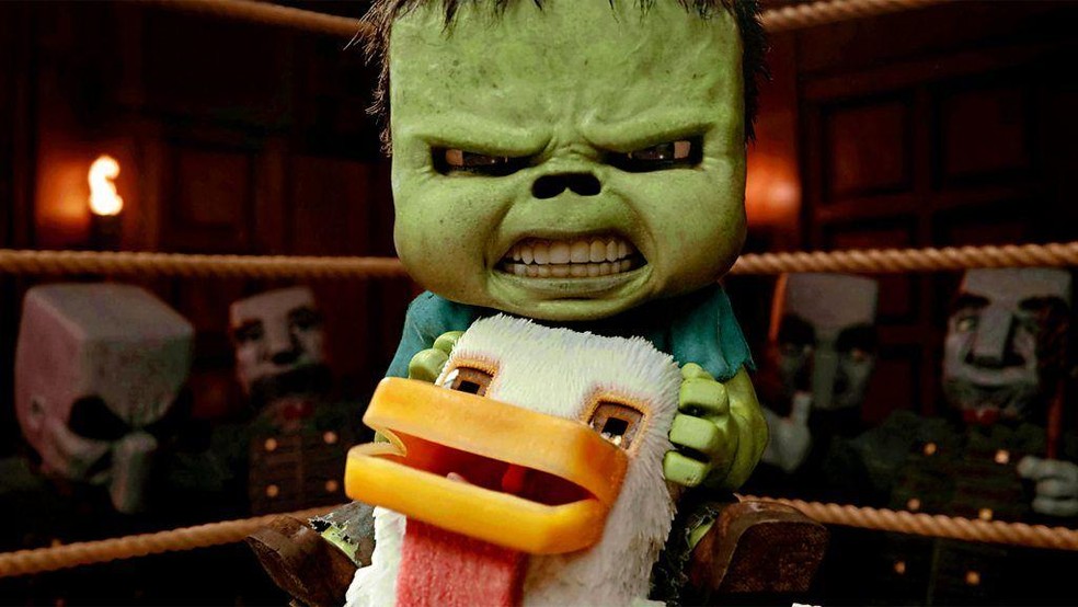 A infame cena do jóquei de galinha, que deixou o público de Um Filme Minecraft alucinado — Foto: BBC News fonte