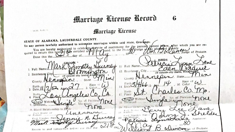 Patricia Lane se casou aos 14 anos de idade, com o consentimento dos pais — Foto: BBC News fonte