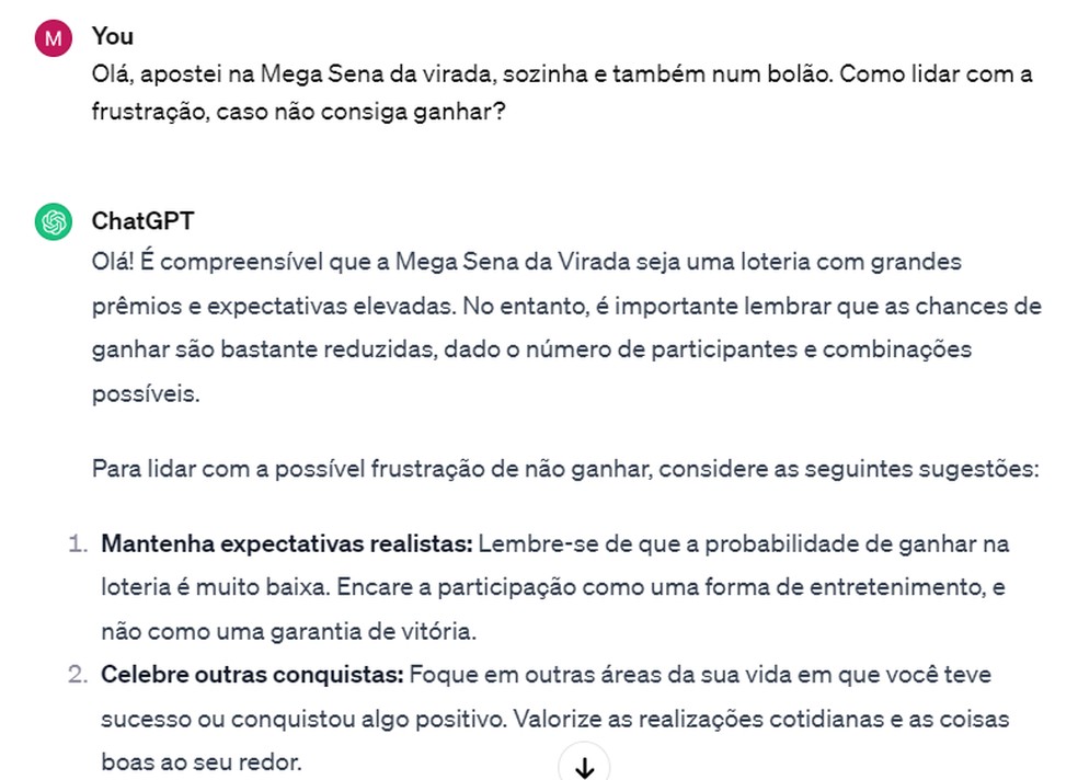 ChatGPT responde dúvidas sobre mega da virada — Foto: Reprodução