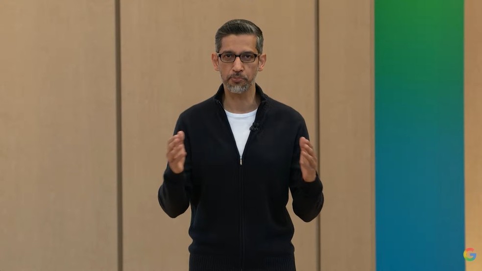 Sundar Pichai apresenta as novidades do Google nesta terça durante o Google I/O — Foto: Reprodução / Google