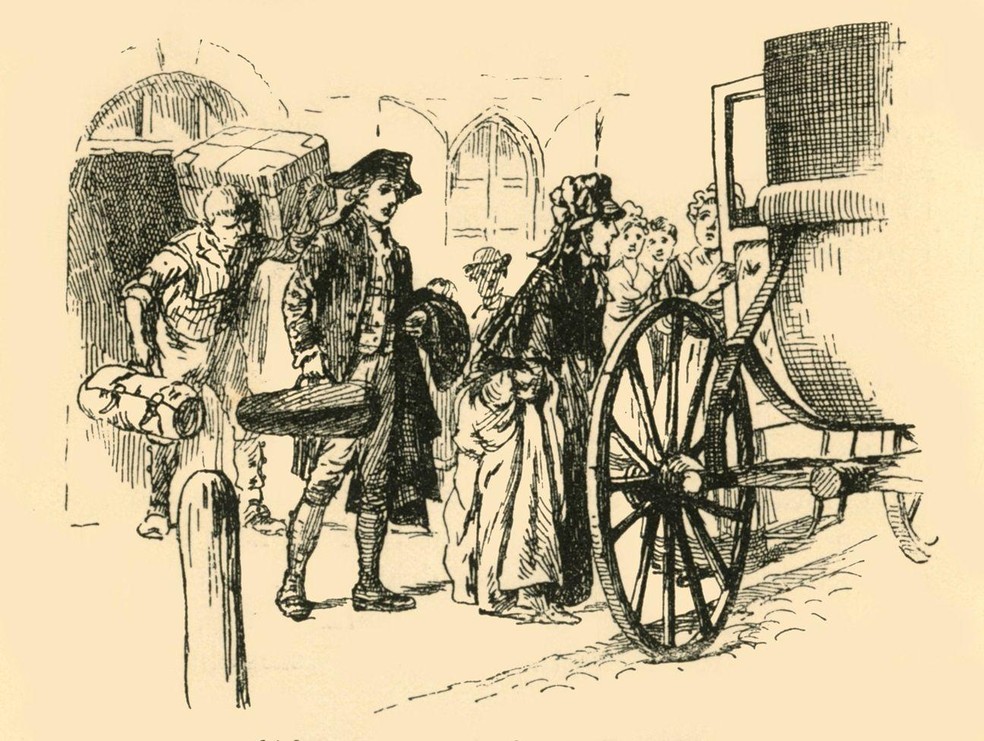 Uma ilustração que apareceu em "Story-Lives of Great Musicians" de F.J. Rowbotham, mostrando o jovem Wolfgang em uma viagem com sua mãe — Foto: BBC News fonte