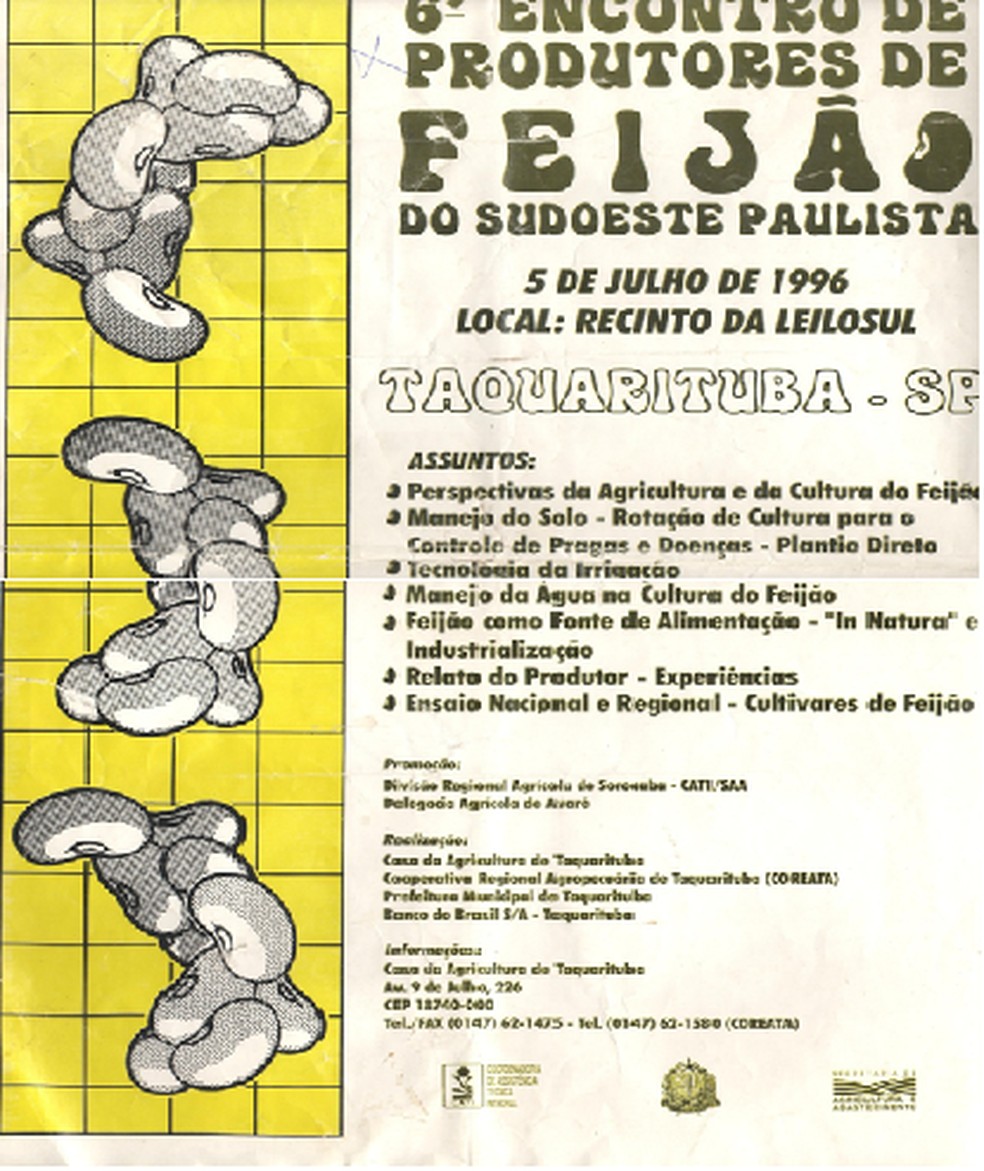 Cartaz de encontro de produtores de feijão em Taquarituba, nos anos 1990 — Foto: BBC News fonte