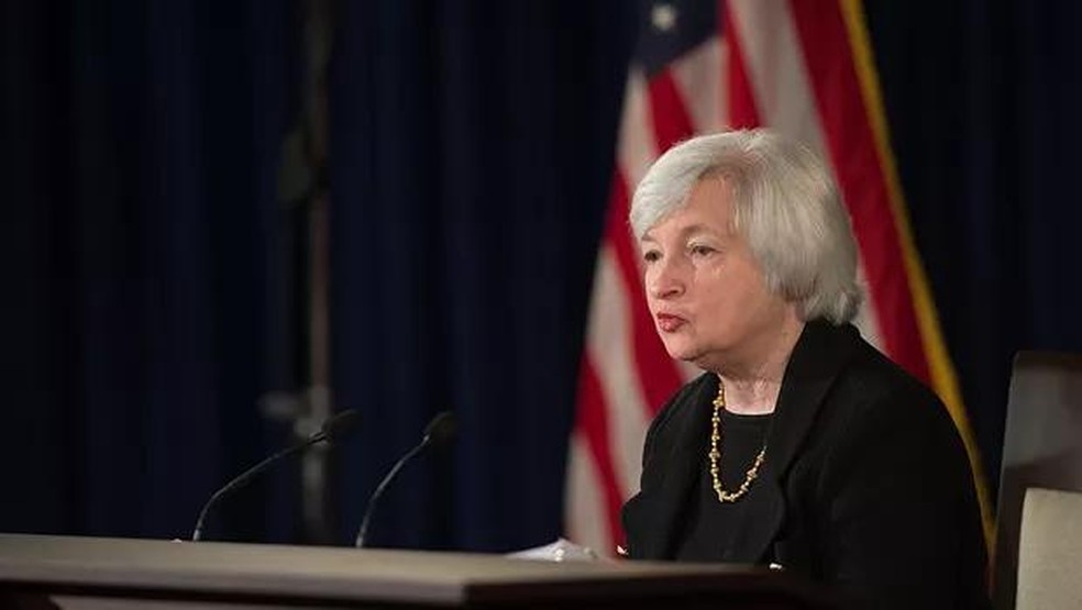 Janet Yellen, secretária do Tesouro dos EUA, disse que não vê sinais de recessão na economia do país — Foto: Federalreserve, Public domain, via Wikimedia Commons