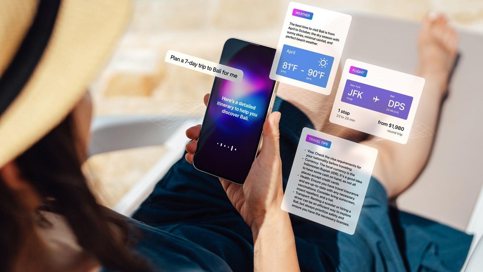 Cada vez mais pessoas usam a IA generativa para planejar suas viagens e fazer reservas — Foto: BBC News fonte