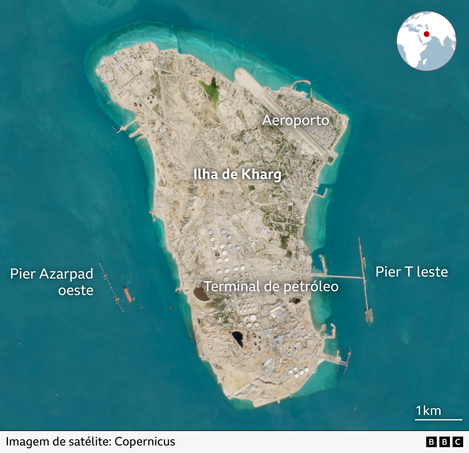 A ilha de Kharg, lugar estratégico no Irã que os EUA e Israel não quiseram bombardear