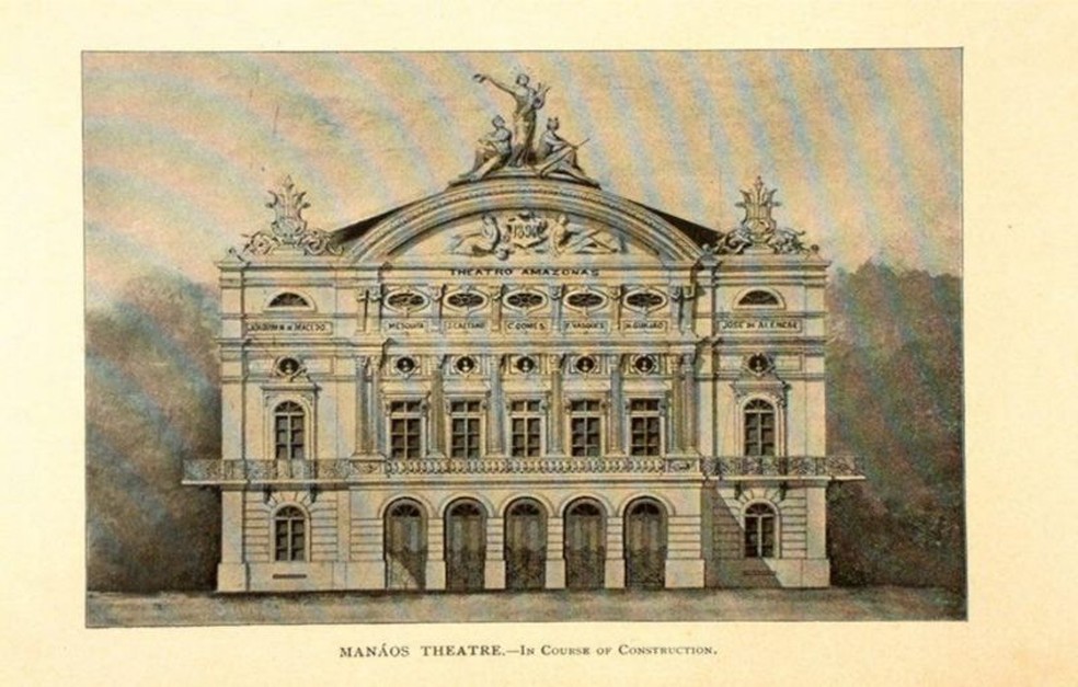 Projeto do Teatro Amazonas, no Centro de Manaus, foi inspirado na Ópera Garnier de Paris — Foto: DOMÍNIO PÚBLICO/ VIA BBC