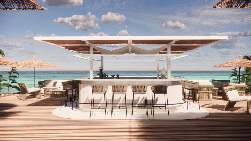 Resort da Red Sea Global tem bar exclusivo com vista para o Mar Vermelho — Foto: Divulgação/Red Sea Global