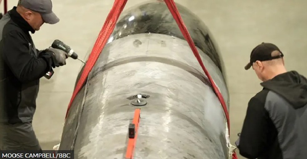 O míssil Flamingo é um novo míssil de cruzeiro ucraniano de longo alcance, projetado para ataques profundos contra a Rússia, com um alcance de até 3 mil km — Foto: BBC