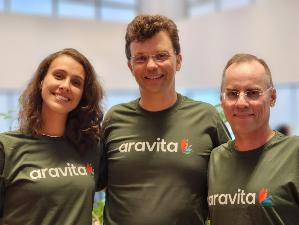 Aline Neves de Azevedo, Marco Perlman e Bruno Schrappe, sócios da Aravita — Foto: Divulgação