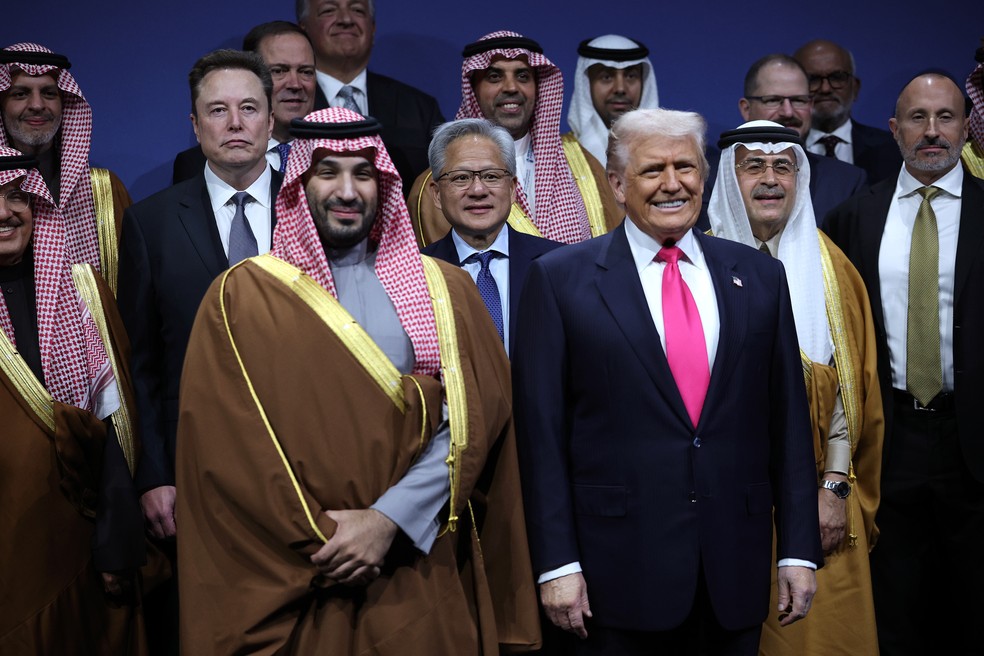 O presidente dos EUA, Donald Trump, e o príncipe herdeiro da Arábia Saudita, Mohammed bin Salman — Foto: Win McNamee / Equipe / Getty Images
