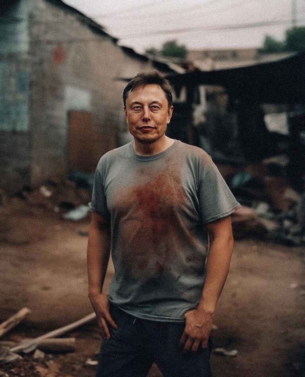 Inteligência Artificial transforma Elon Musk em morador de favela — Foto: Divulgação Gokul Pillai 