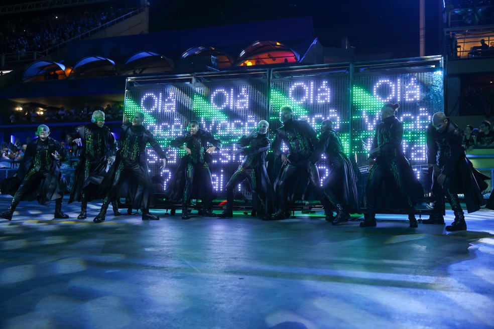 A Mocidade adotou um visual hi-tech para o desfile de 2025 — Foto: Thomaz Silva/Agência Brasil