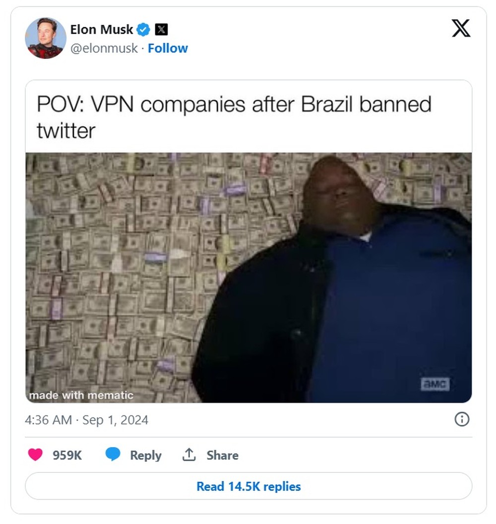 Ao comemorar demanda por VPN no Brasil, Elon Musk chama X de Twitter, e ...