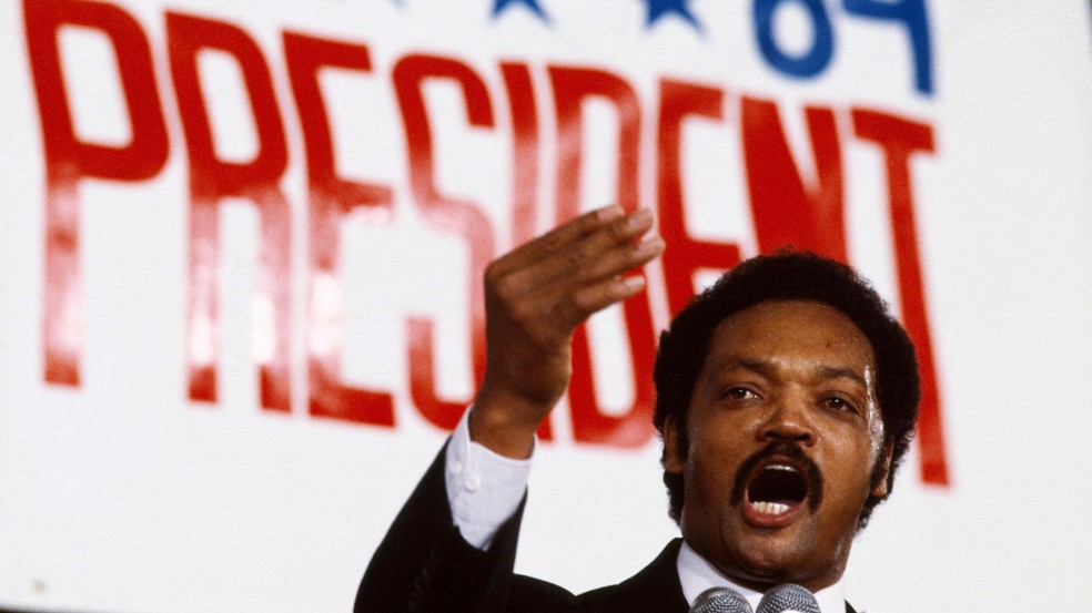 Jackson em campanha à Presidência dos Estados Unidos, em 1984 — Foto: BBC News fonte