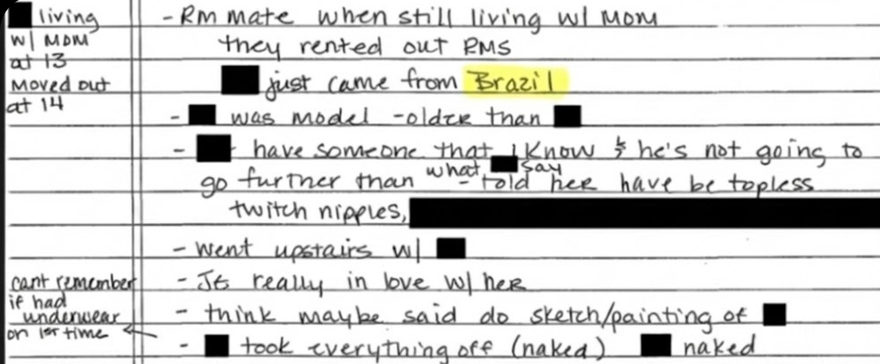 Documento divulgado pelo Departamento de Justiça dos EUA cita modelo que 'acabou de vir do Brasil' — Foto: BBC News fonte