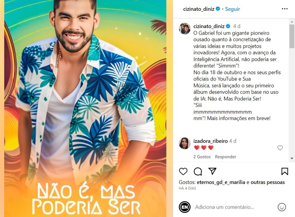 Pai de Gabriel Diniz anuncia álbum póstumo com inteligência artificial