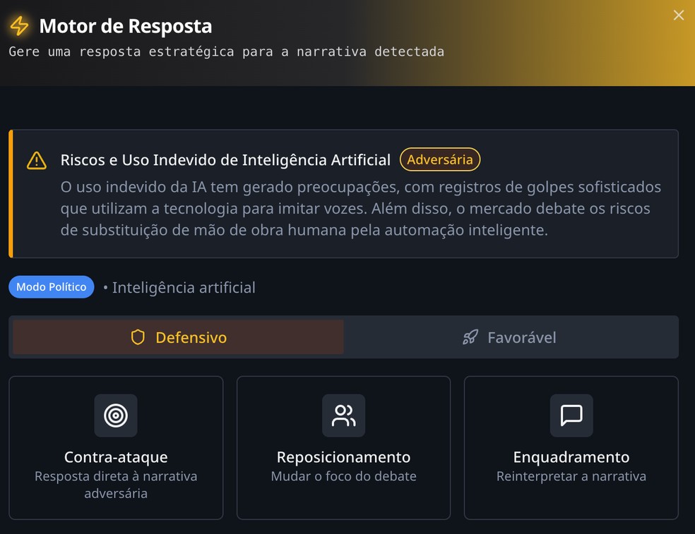 Plataforma sugere respostas a críticas feitas nas redes sociais por meio de IA (tela de testes) — Foto: BBC News fonte