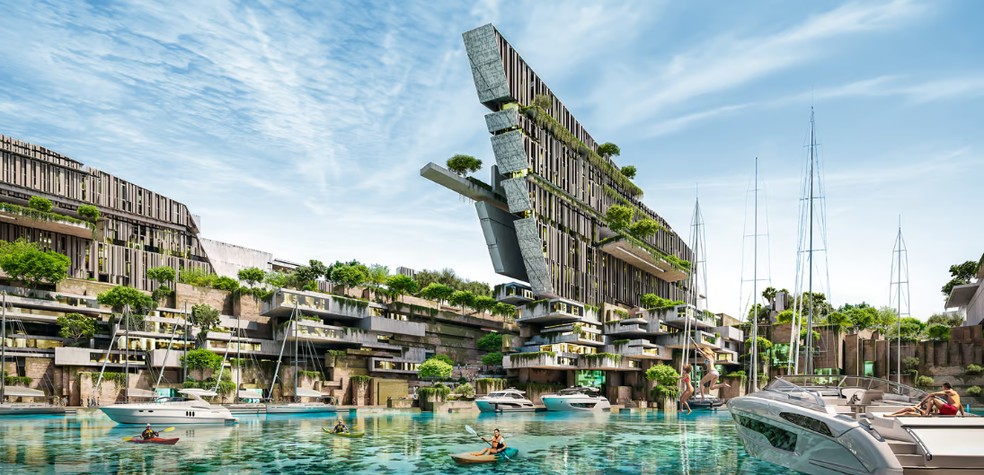 Projeto de cidade inteligente Neom, em construção na Arábia Saudita — Foto: Divulgação/Neom