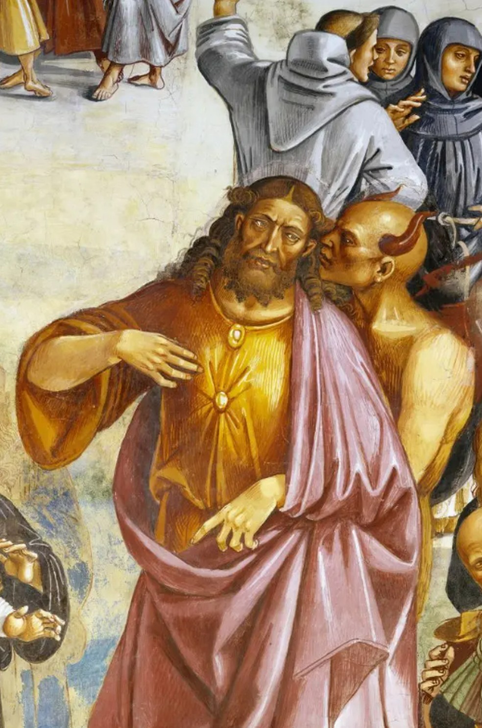 Sat�, ilustrado manipulando sua marionete, o Anticristo, para iludir as pessoas inocentes a vener�-lo no lugar de Jesus � Foto: DeAgostini/Getty Images via BBC