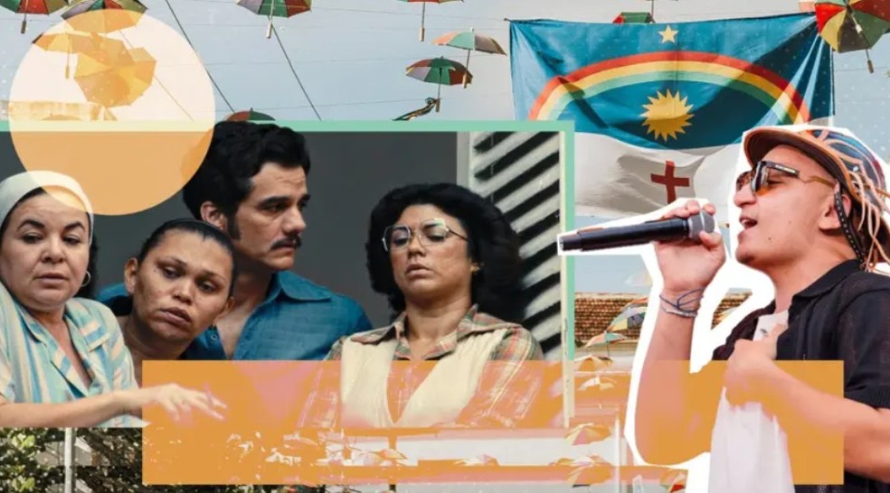 Cantor João Gomes (à dir.) e filme O agente secreto (à esq.) levaram Pernambuco para o mundo em 2025 — Foto: BBC