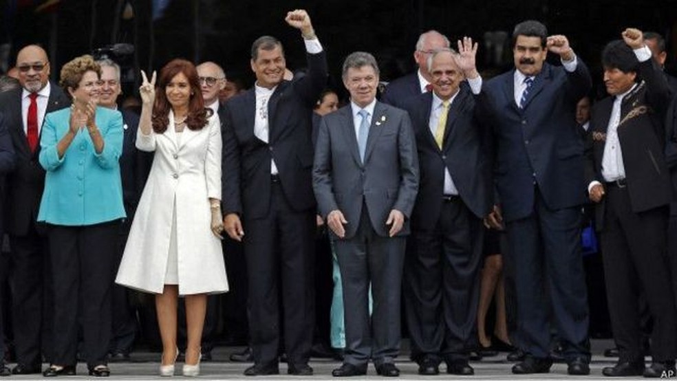 Reunião de chefes-de-estado da Unasul em 2014, quando Dilma Rousseff ainda era presidente — Foto: AP (via BBC)
