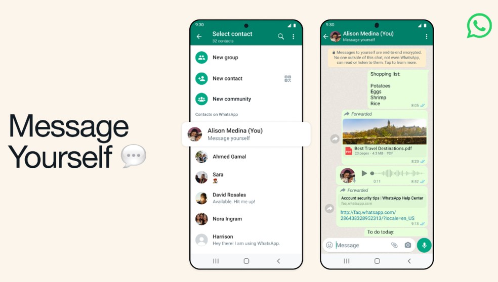 Novo recurso do WhatsApp facilita o envio de mensagens para si mesmo
