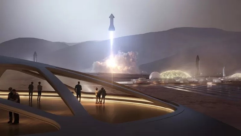 Dono SpaceX, Elon Musk, falou em construir cidades na superfície de Marte — Foto: SpaceX via BBC News