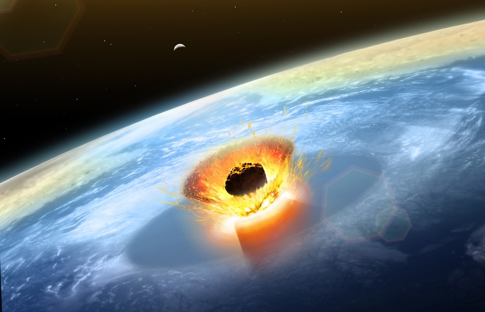 Ilustração de meteoro atingindo a Terra — Foto: Mark Garlick/Science Photo Library/Getty