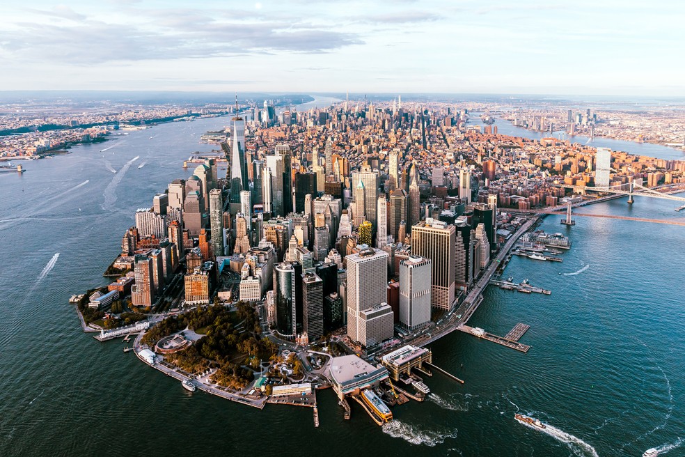 Nova York está afundando a uma taxa de 1 a 2 milímetros por ano sob o peso de seus milhares de arranha-céus, — Foto: Getty Images 