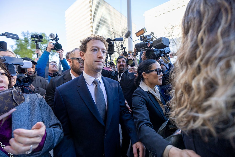 Mark Zuckerberg chega para depor em julgamento no mês de julho — Foto: Getty Images