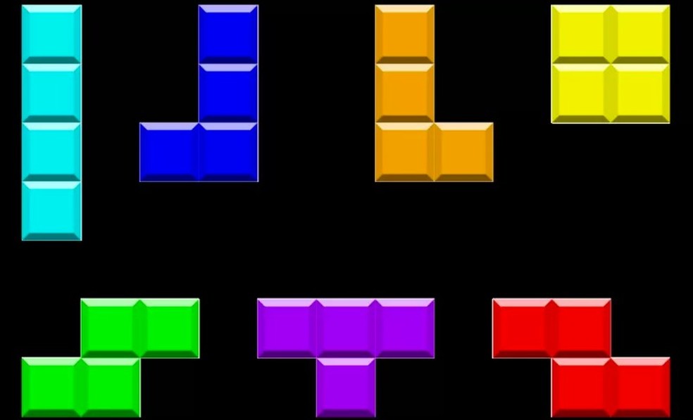 As sete formas e cores de Tetris — Foto: Getty Images