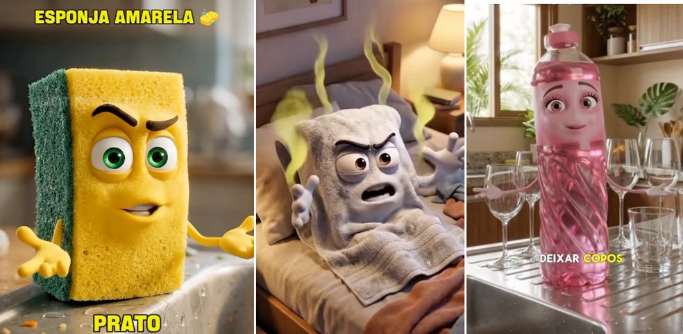 Vídeos de alimentos e objetos criados com IA combinam humor e dicas práticas nas redes sociais — Foto: Reprodução/Redes sociais