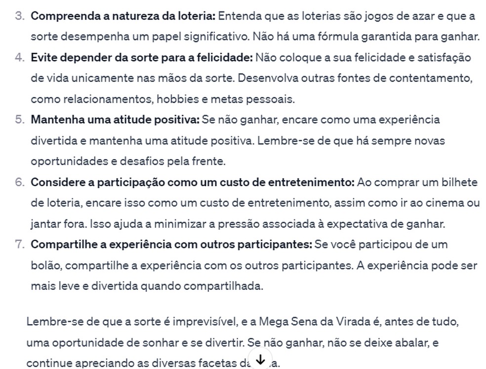 ChatGPT responde dúvidas sobre mega da virada — Foto: Reprodução