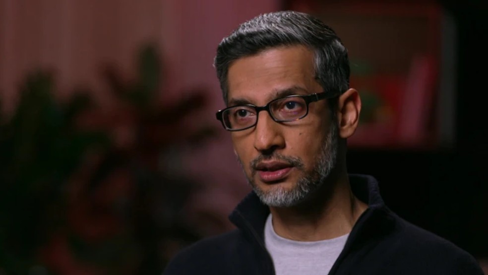 Sundar Pichai, CEO da Alphabet, alerta para "irracionalidade" no boom atual da IA — Foto: BBC News