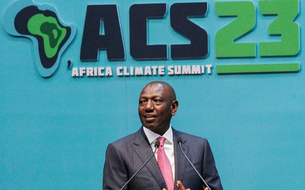 Presidente do Quênia, William Ruto, na Cúpula Africana do Clima, que está acontecendo em Nairóbi — Foto: Reprodução