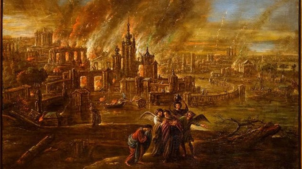 Destruição de Sodoma, em pintura de Jacob de Wet II, datada de 1680 — Foto: Domínio público