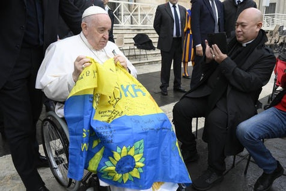 Papa Francisco voltou a fazer apelo por paz na Ucrânia — Foto: Agência ANSA