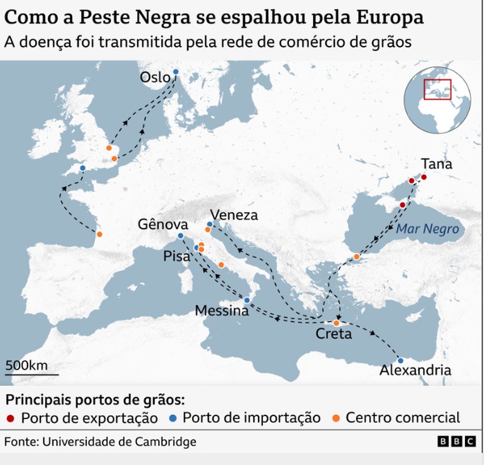 Como a Peste Negra se espalhou pela Europa — Foto: BBC News